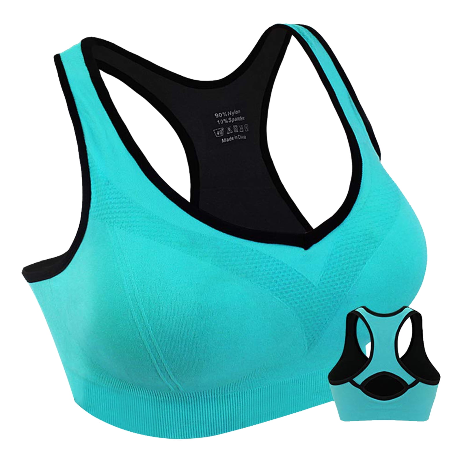 Blue Racerback Sports Bras for Women, Seamless High Impact Bra with Pad