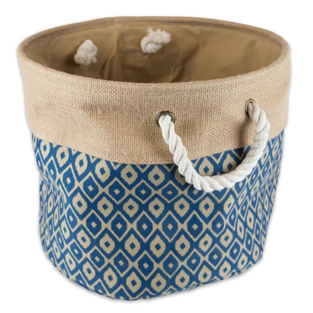 Papelera de arpillera DII Ikat azul redonda mediana Design Imports CAMZ36059