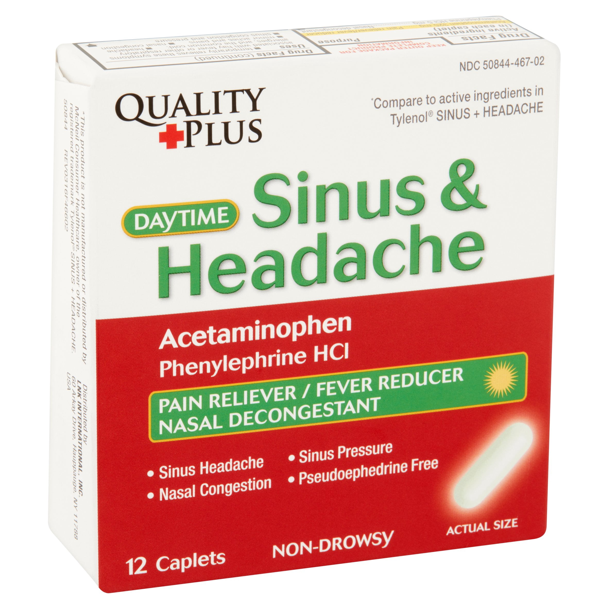 Quality Plus Daytime Sinus Headache Caplets 12 Count Walmart Com Walmart Com