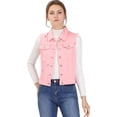 thumbnail image 1 of INSPIRE CHIC Gilet en Denim Délavé pour Femmes à Col Rabattu avec Boutons, 1 of 6
