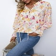 thumbnail image 2 of CHUANK Womens Boho Floral Print V Neck Shirt Blouses Casual Puff Sleeve Drawstring Tunic Tops Pink M, 2 of 12