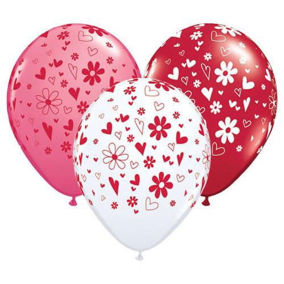 LOONBALLOON Flowers Balloons, 11″ HEARTS & DAISIES-A-ROUND - LOVE ASSORTMENT
