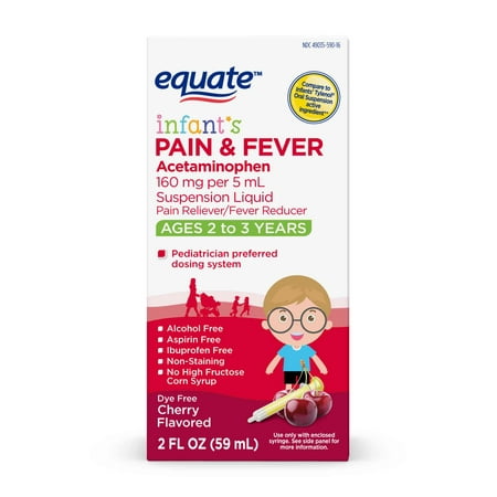 Equate Infant's Pain & Fever, Acetaminophen 160 mg, Dye Free Cherry Flavor,
