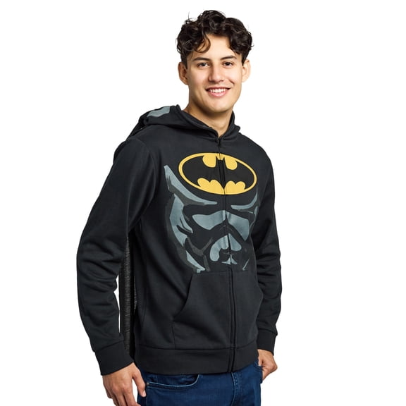 Batman Core Zip Up Hoodie for Men Chest Logo Fleece Sweatshirt-XL