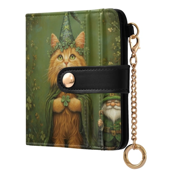 Qxltty Orange Cat and Dwarf Ladies Wallet Rfid Slim Thin Compact Credit Card Women Wallet Zipper Coin Pocket and ID Window for Female Gifts