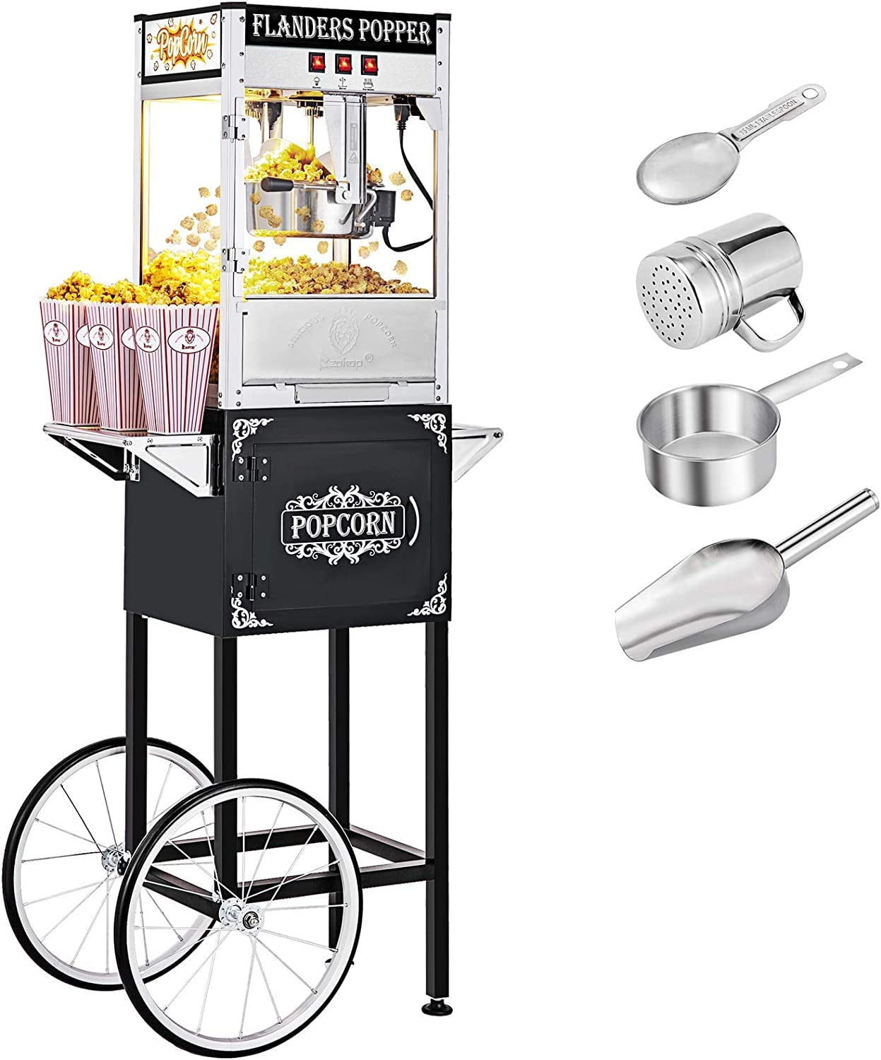 ROVSUN Popcorn Machine w/ Cart Wheels & 8 Ounce Kettle for Commercial