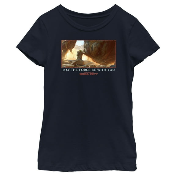 Girl's Star Wars: The Book of Boba Fett Grogu Taming the Rancor May the Force be With You  Graphic Tee Navy Blue Large