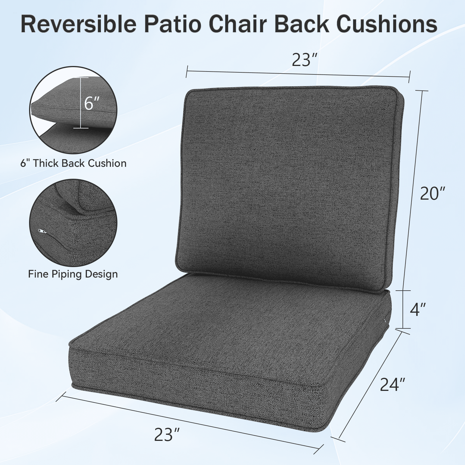 Yeahumalia Outdoor Patio Chair Deep Seat Cushions 23'' x 24'' with Removable Cover, Water and Fade Resistant, Dark Grey