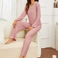 thumbnail image 6 of Turilly Womens Pajama Sets Cleaance Women's Two Piece Outfits Long Sleeve Solid Color Tops With High Waist Pants Comfortable Pajama Sets, 6 of 6