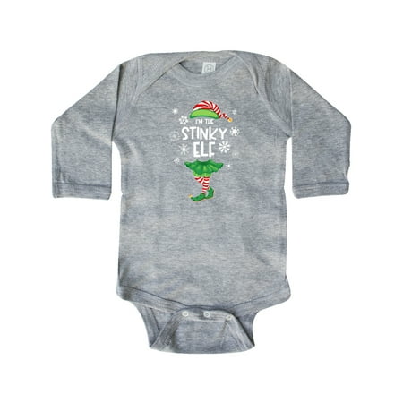 

Inktastic Funny Christmas I m the Stinky Elf with Shoes and Hat Gift Baby Boy or Baby Girl Long Sleeve Bodysuit