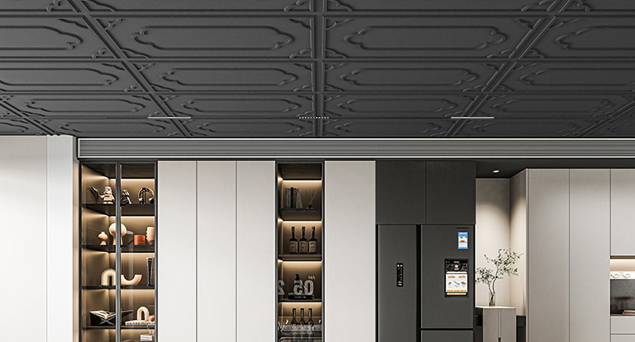 Art3d 12-Pack PVC Drop Ceiling Tiles，24x48in Glue up Ceiling Tile，Cover 96 sq.ft-Black
