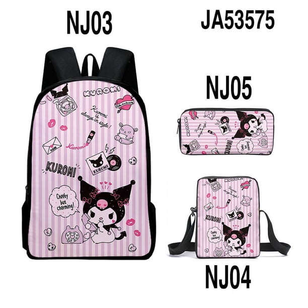 Kuromi Anime Mochila De Hombro Bolso De Lápices Conjunto Sanrio Mochilas escolares