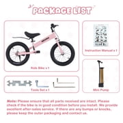 Meghna 14 inch Kids Balance Bike 2 in 1 Kids Bike Bicycle Detachable Training Wheels Dual Brake for 3-7 Years Old Toldders Pink