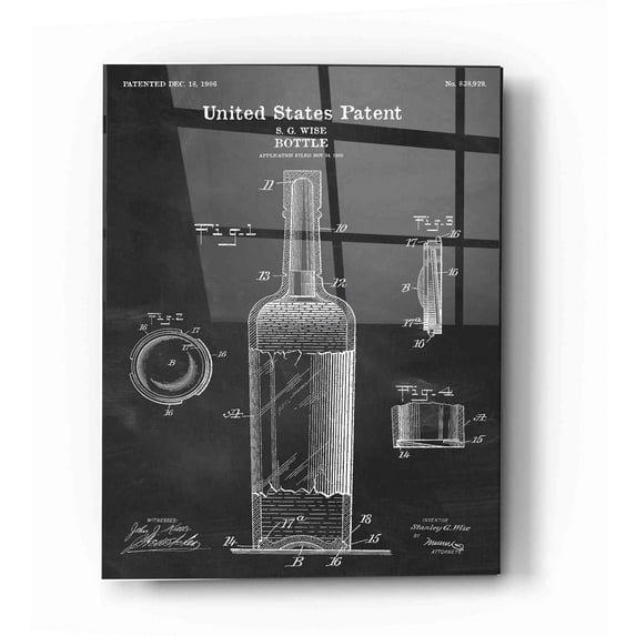 Epic Art 'Bottle Blueprint Patent Chalkboard' Acrylic Glass Wall Art, 12"x16"