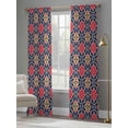 thumbnail image 4 of Morocco Red Sheer Curtains 2 Panels Set and Blue Geometric Floral Sheer Window Curtains Light Filtering Rod Pocket Voile Drapes for Bedroom Living Room 52"X96", 4 of 9