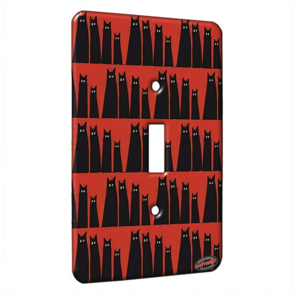 KuzmarK™ Single Gang Toggle Switch Wall Plate - Long and Tall Black Spooky Kitties Abstract Cat Modern Art by Denise Every