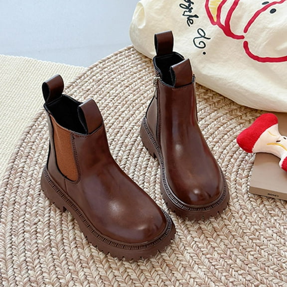 Dxzfnsa Fall Winter Girls Boots Ankle Booties Fashionable Boots for Girls with Side Zipper Comfortable British Style Booties