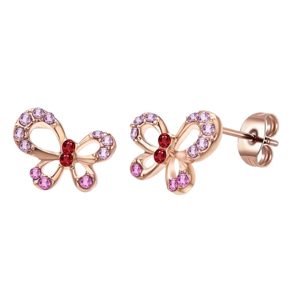 Yoursfs Pink Butterfly Zircon Stud Earrings for Women Gold Plated Piercing Earrings Studs for Girlfriend Daughter Dainty Birthday Christmas Jewelry Gift