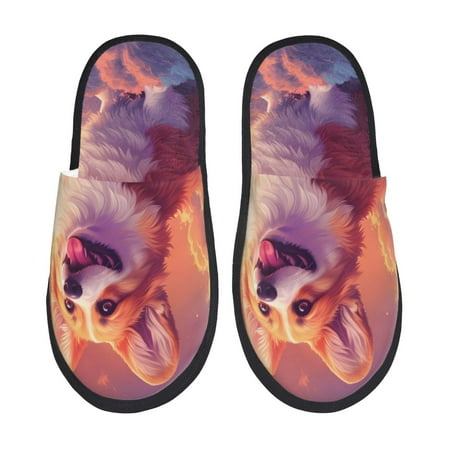 

Noikeo Sunset Cloud Corgi Pattern Cozy Slippers Indoor for Women and Mens Fuzzy House Shoes Soft Plush Warm Slip-on Slippers-Medium