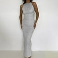 thumbnail image 4 of CAICJ98 Grande Taille Robes Femmes Sans Manches V Cou Split Soirée Longue Robe Argent L, 4 of 5