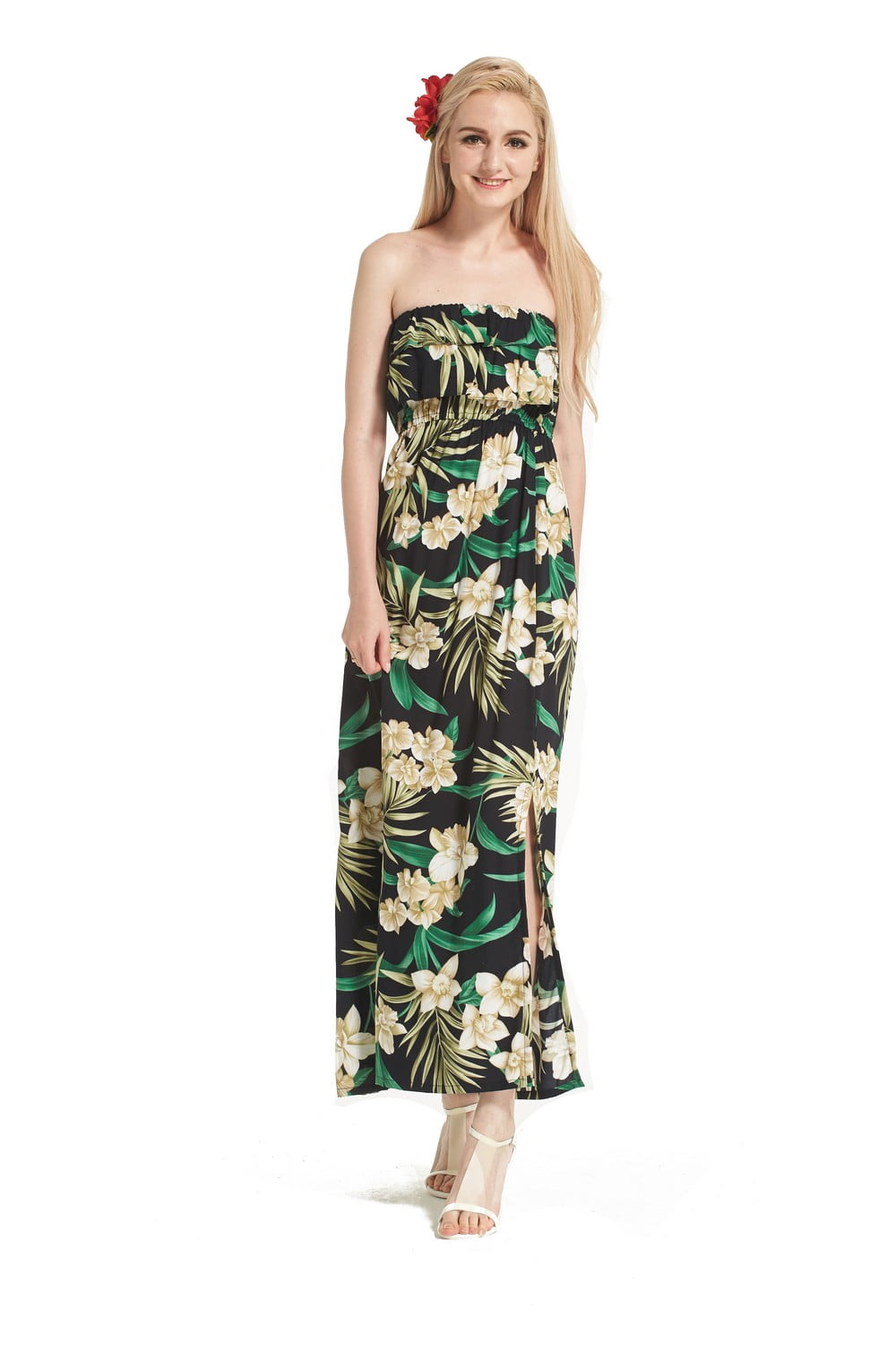 Made In Hawaii Hawaiian Luau Muumuu Double Ruffle Shoulderless Maxi