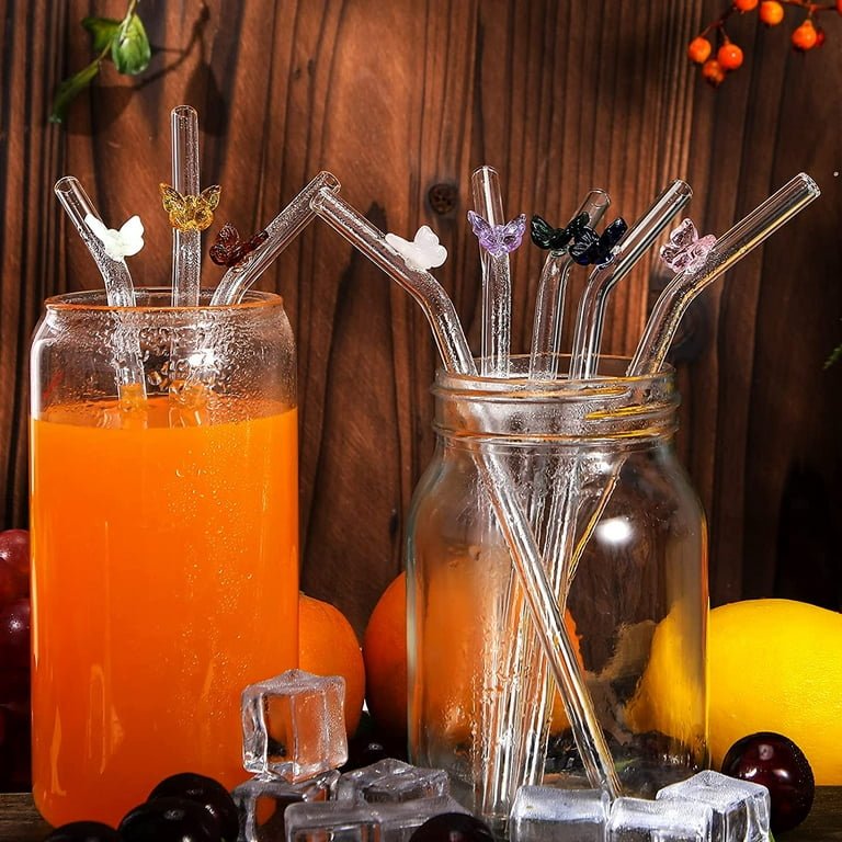 Happon 5 Pcs Reusable Glass Straws, Colorful Butterfly on Clear