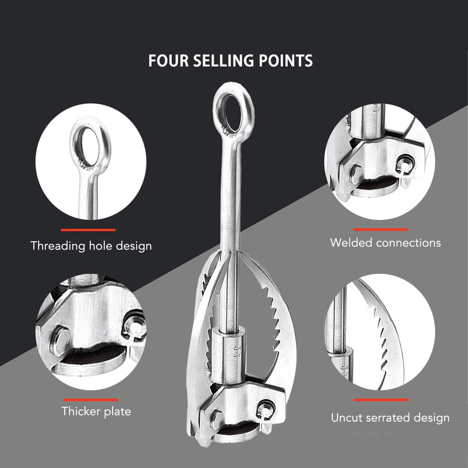 LAZIOEGR Folding Stainless Steel Climbing Hook – 3‑Joint Grappling Hook for Mountaineering, Wilderness Rescue, and Outdoor Adventure