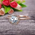 thumbnail image 3 of 1.25 Carat 6mm Round Cut Aquamarine Engagement Ring On 10k Rose Gold Halo Antique Design, 3 of 5