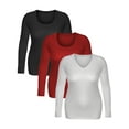 thumbnail image 3 of Emmalise Women's Junior and Plus Size Basic Scoop Neck Tshirt Long Sleeve Tee, Small, 3Pk Black, Red, White, 3 of 5