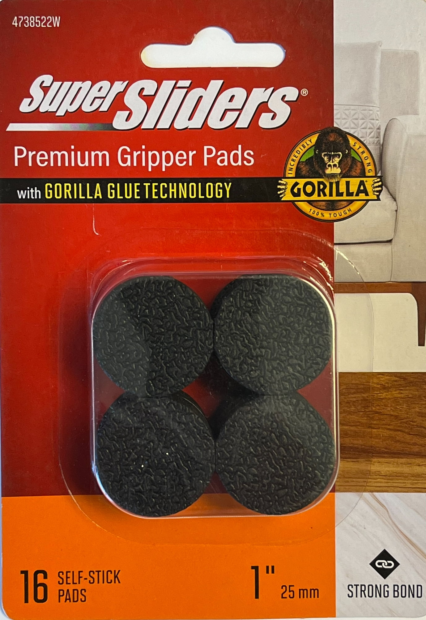 (3 pack) Super Sliders With Gorilla Glue Technology. 1 inch Round Black Rubber Gripper Pads.  16PC