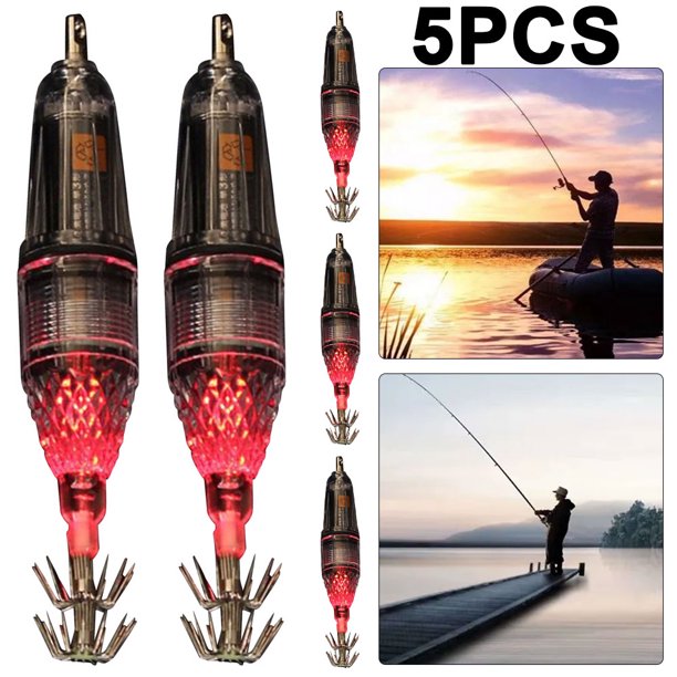 Lámpara LED para Señuelo Calamar para Pescar Calamar Pulpo Sepia Color Rojo 5 Uds.