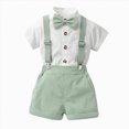 thumbnail image 2 of Xudanell Toddler Boy Outfit formal Casual Short Sleeve Shirt Top Shorts with Necktie Gentle Toddler Boy Summer Outfit Light Green 6-9 Months, 2 of 7