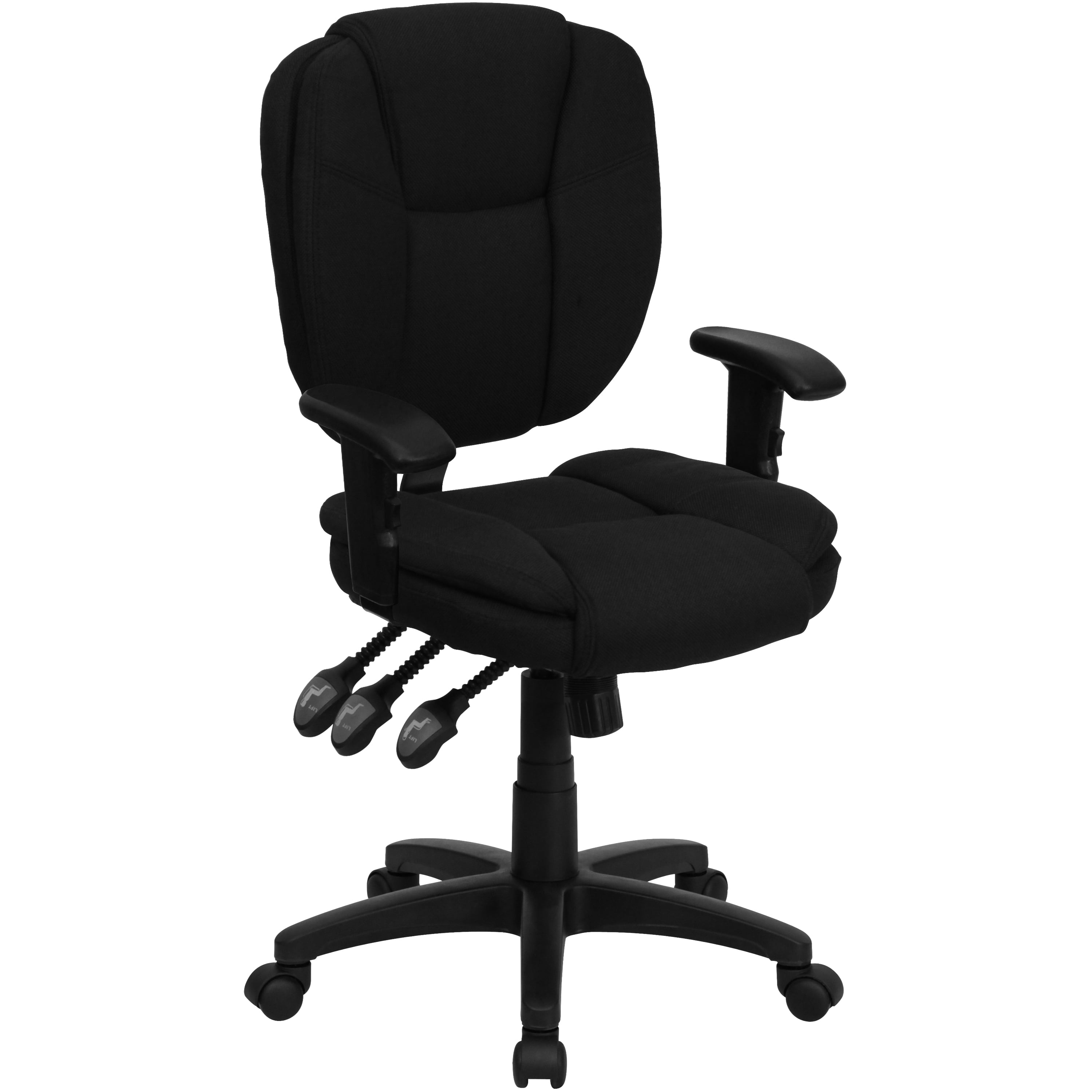 Flash Furniture Mid-Back Black Fabric Multifunction Swivel Ergonomic Task  Office Chair with Pillow Top Cushioning and Arms