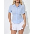 thumbnail image 5 of Womens Business Casual Outfits Dressy Casual Blouse Summer Button Down Peplum Tops Striped Shirts Light Blue XL, 5 of 8