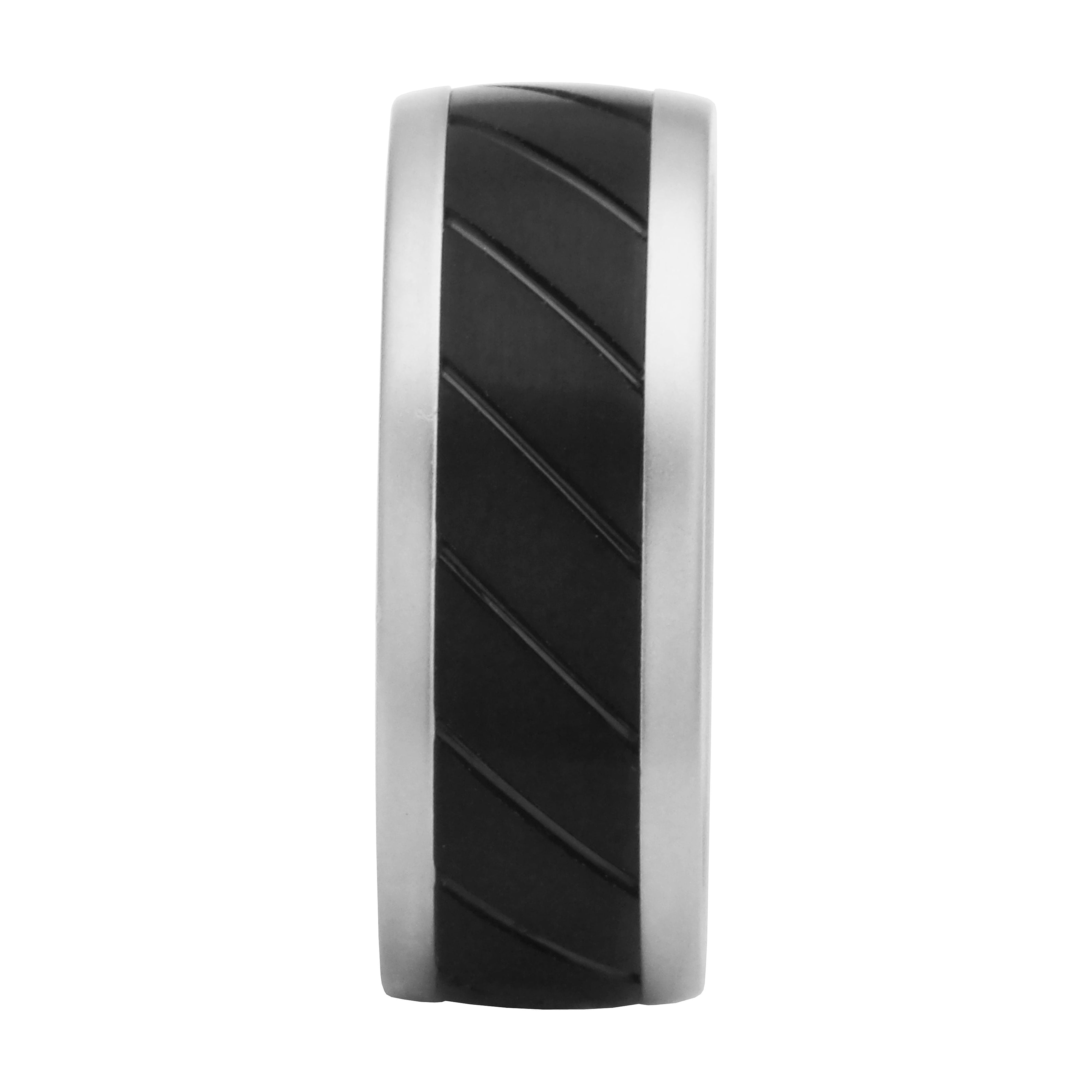 Sapphire Tungsten and Titanium 8mm Matte Finish with Etched Black Inlay Comfort Fit Wedding Bands Rings for Men, Size 11.5