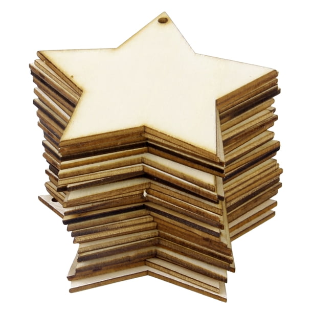Framendino 100 Pack Unfinished Wood Stars - 2 Inch (50mm) Wooden Cutouts For Crafts & Decor