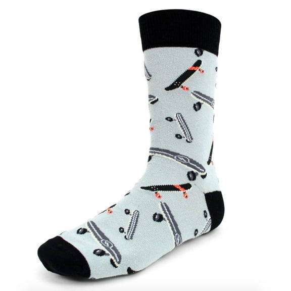 Urban-Peacock Men's Novelty Fun Crew Socks for Dress or Casual - Skateboards - Light Grey