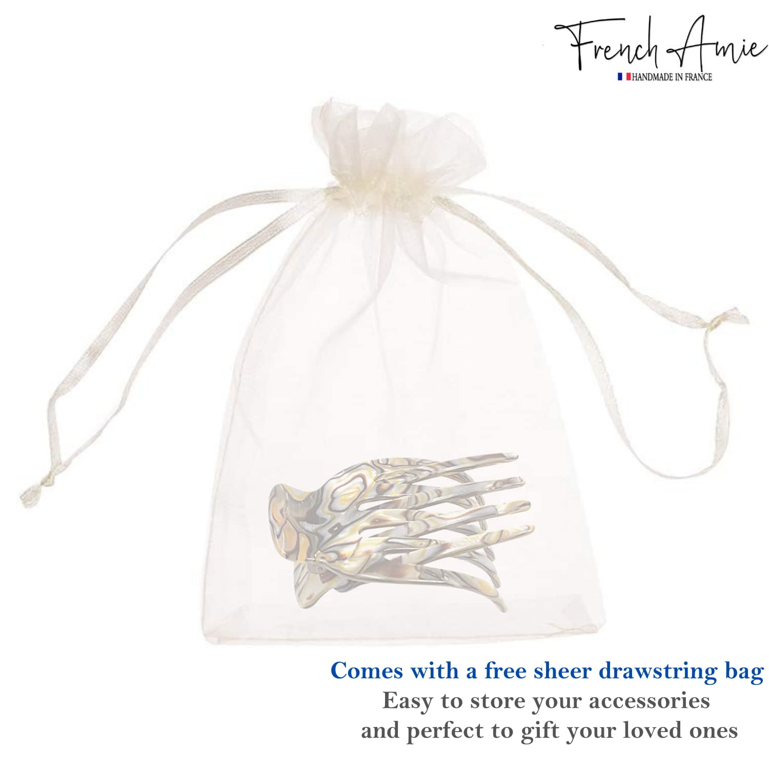 French Amie Bear Paw Small 2 &frac34;&rdquo; Celluloid Handmade Yoga Jaw Hair Claw for Women