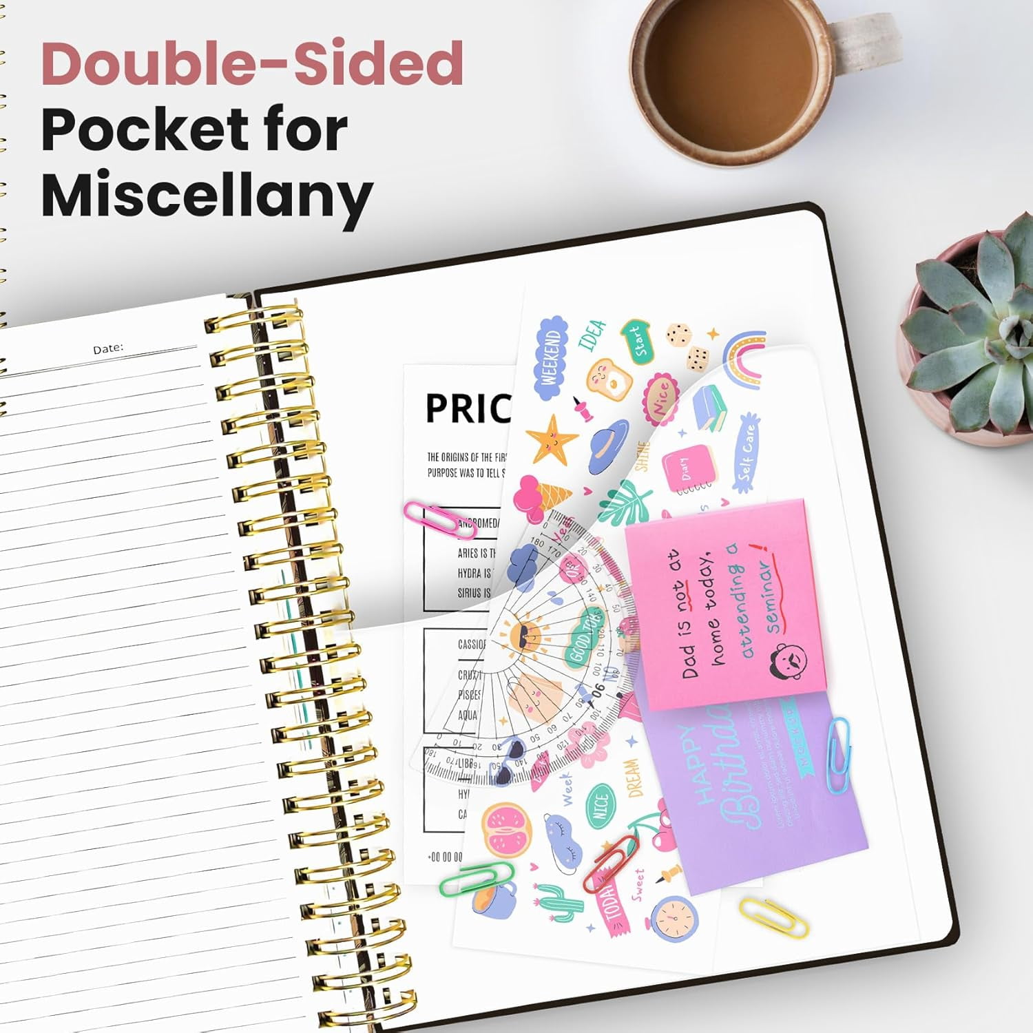 8.5"×11" Vintage Iris Hardcover 5-Subject Spiral Notebook, College Ruled with Dividers & Tabs, 280 Pages for Study & Office