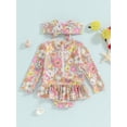 thumbnail image 4 of Suealasg Toddler Girls One Piece Swimsuit 6M 1T 2T 3T 4T 5T Long Sleeve Floral Print Romper Swimwear Baby Girls Rash Guard Beach Bathing Suit with Headband, 4 of 9