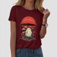 thumbnail image 2 of TOWED22 Women Funny Halloween Funny Ghost Graphic Tee Casual Spooky Print Fall Pumpkin Tops(Wine,S), 2 of 5