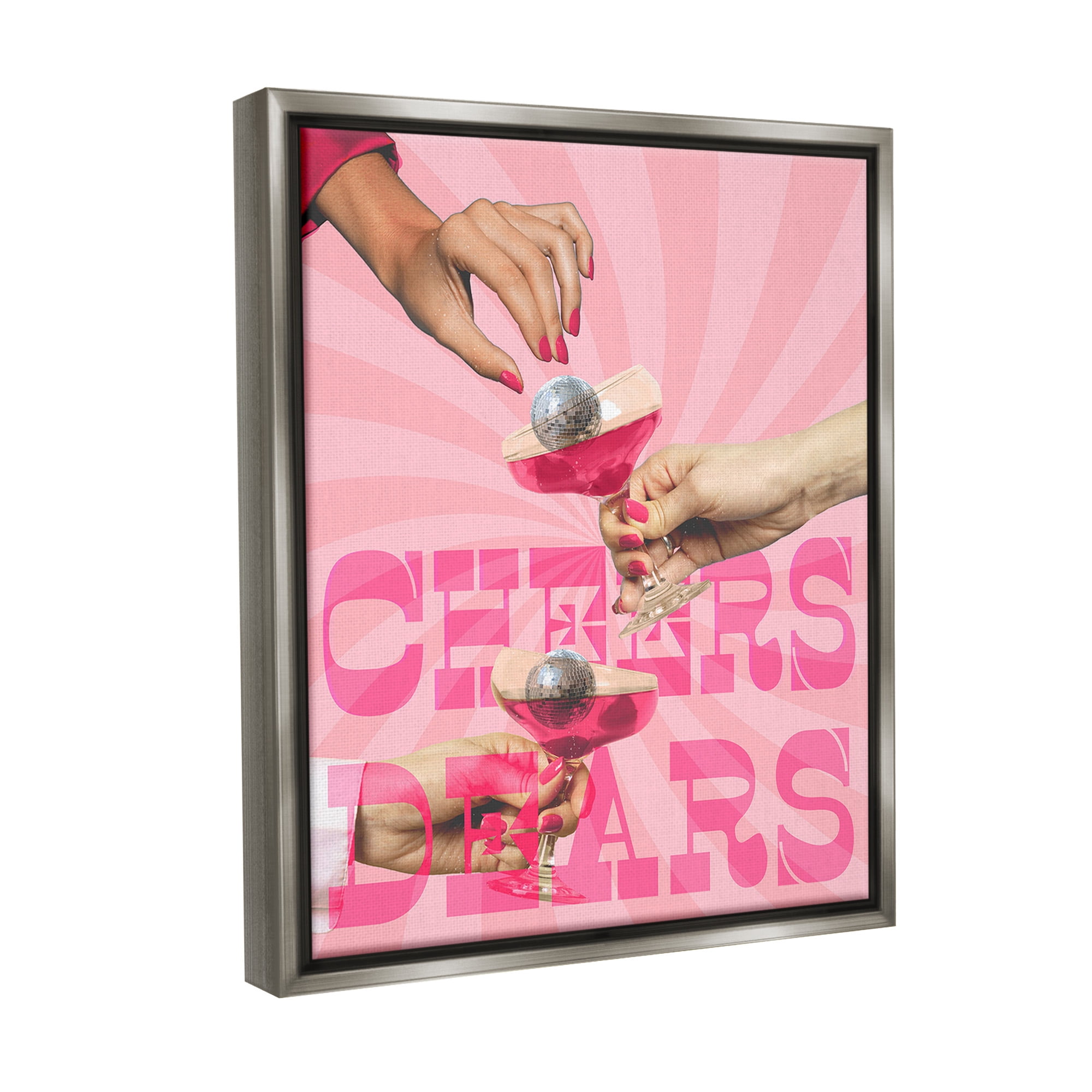 Stupell Industries Groovy Cheers Dears Food & Beverage Painting Gray Floater Framed Canvas Art Print Wall Art, 25 x 31