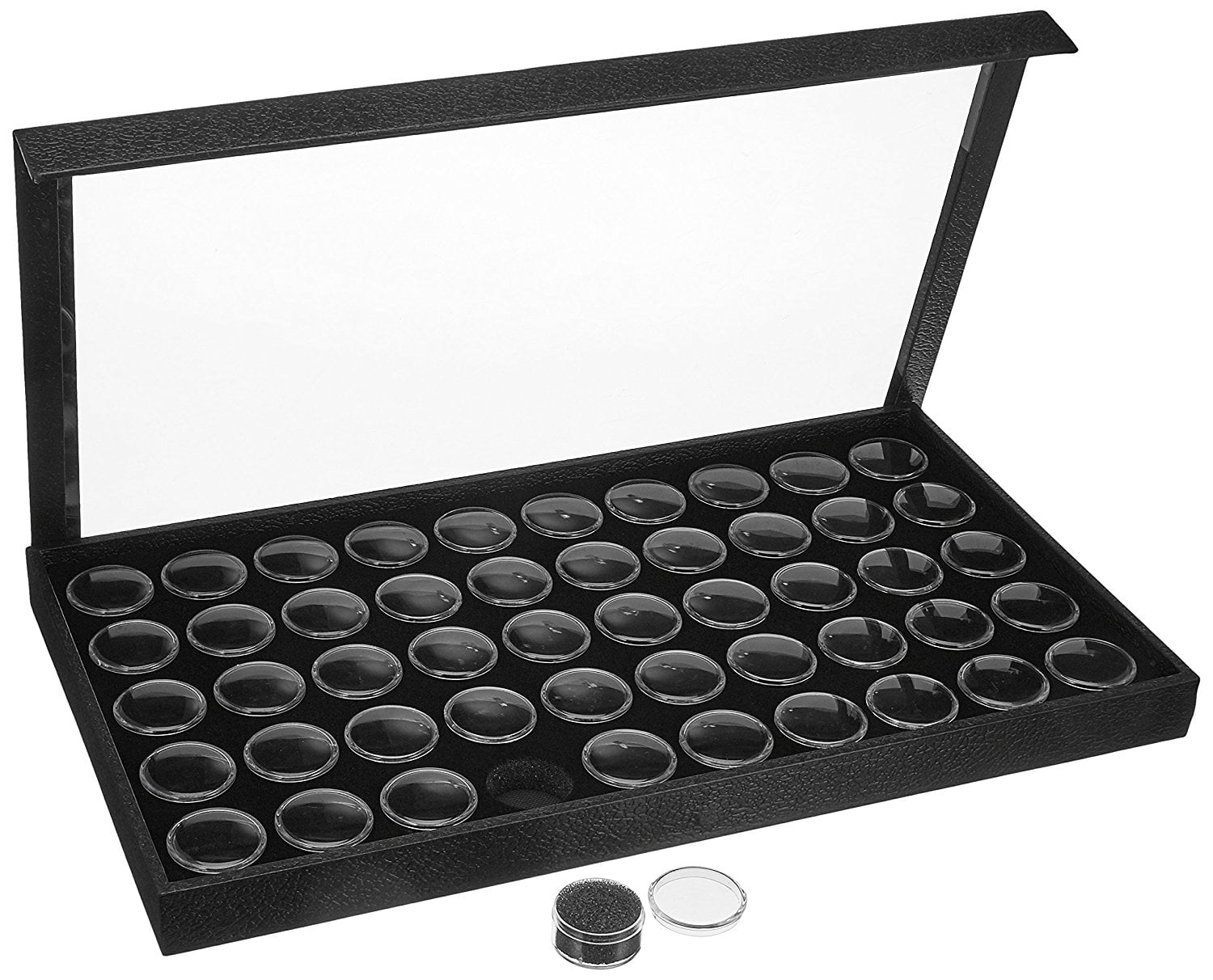 Gem Storage Attached Top Case 25 Jars Black Foam 