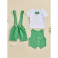 thumbnail image 3 of Bslissey Baby Boys 3Pcs Summer Gentlemen Outfits Short Sleeve Bowtie T-shirt + Button Waistcoat + Suspender Shorts 3M 6M 12M 18M Infant Toddler Casual Shorts Sets, 3 of 9