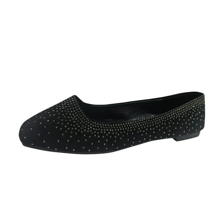 

Huashengg Ladies Casual Square Toe Flat Bottom Ground Soft Lightweight Large Size Casual Shoes Single Shoes Tan Water