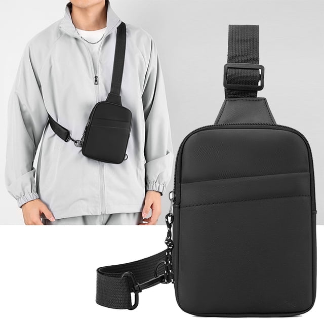 Solid Color Chest Bag Shoulder Bag Crossbody Sling Bag | Rainproof Polyester Front Pocket Organizer | Adjustable Detachable Strap for Commute Travel | Everyday Carry for Phone Wallet Keys