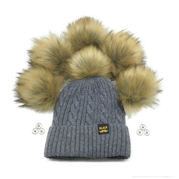 Furryvalley Faux Fur Pompom 6pcs DIY Crafts Fluffy Balls with Snap Fastener Removable 6 Inch Extra Large (Brown)