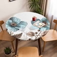 thumbnail image 5 of Teal Blue Floral Elastic Fitted Round Table Cover Vintage Flower Leaves Waterproof Outdoor Tablecloth for Holiday Party, Picnic, Patio & Dining Fits Tables Up to 45"-54", 5 of 8