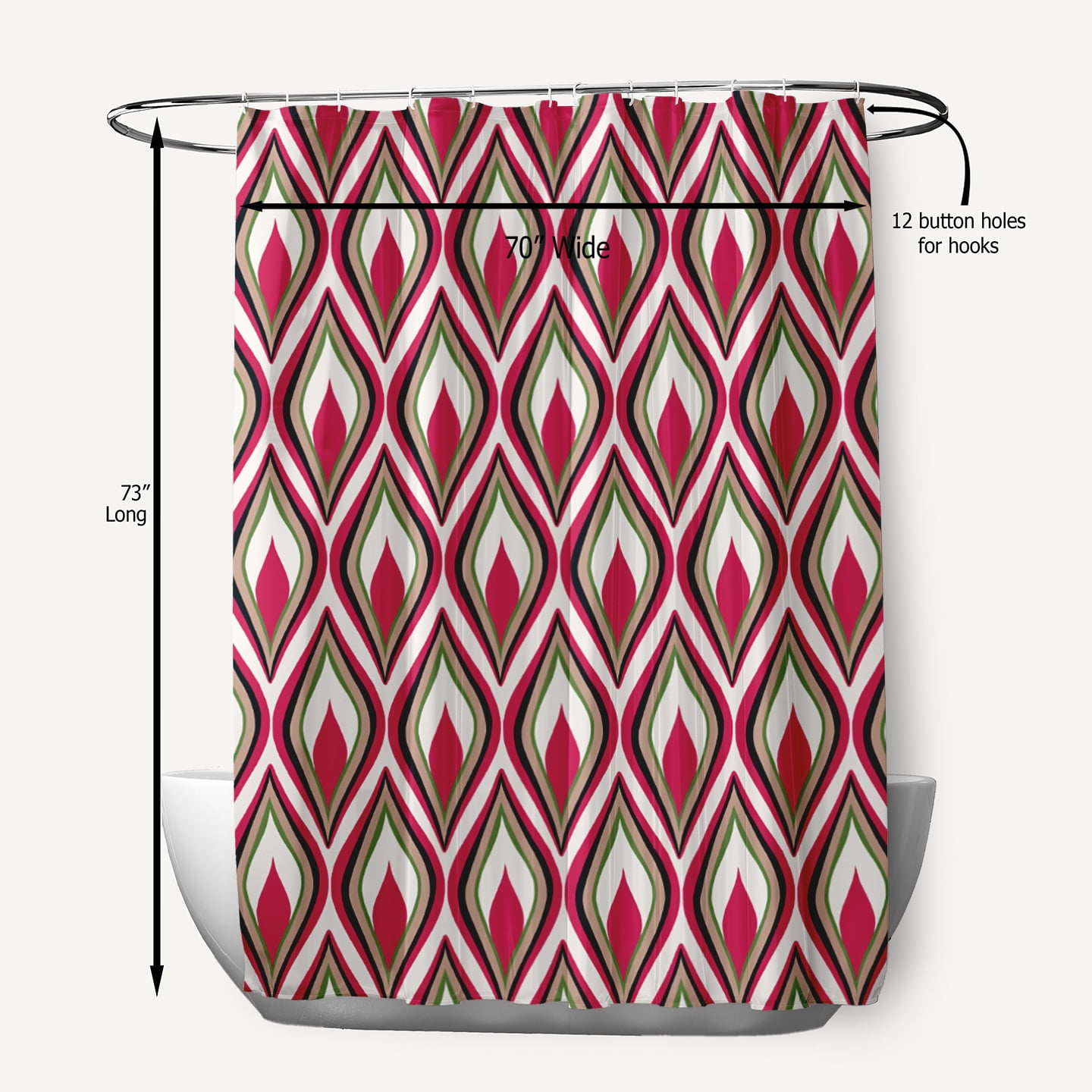Simply Daisy 70" W x 73" L Feathers Polyester Shower Curtain, Fuschia [1 Ct]