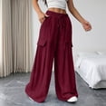 thumbnail image 4 of Hurxie Baggy Pants for Women Boho Casual Palazzo Pants Wide Leg Long Lounge Trousers with Pockets Wine,M, 4 of 7